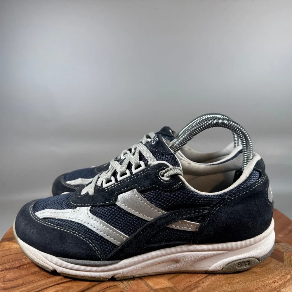 SAS Shoes‎ Journey Women's Size 7.5 M Navy Suede Mesh Comfort Walking Sneakers